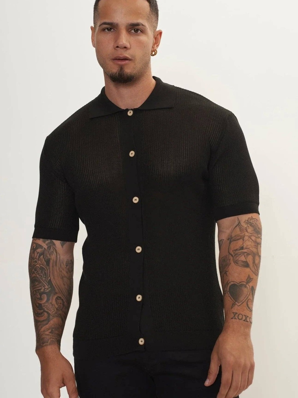 NWT Ron Tomson Men’s Black Sheer Mesh Button Down Knit Shirt Multiple Sizes